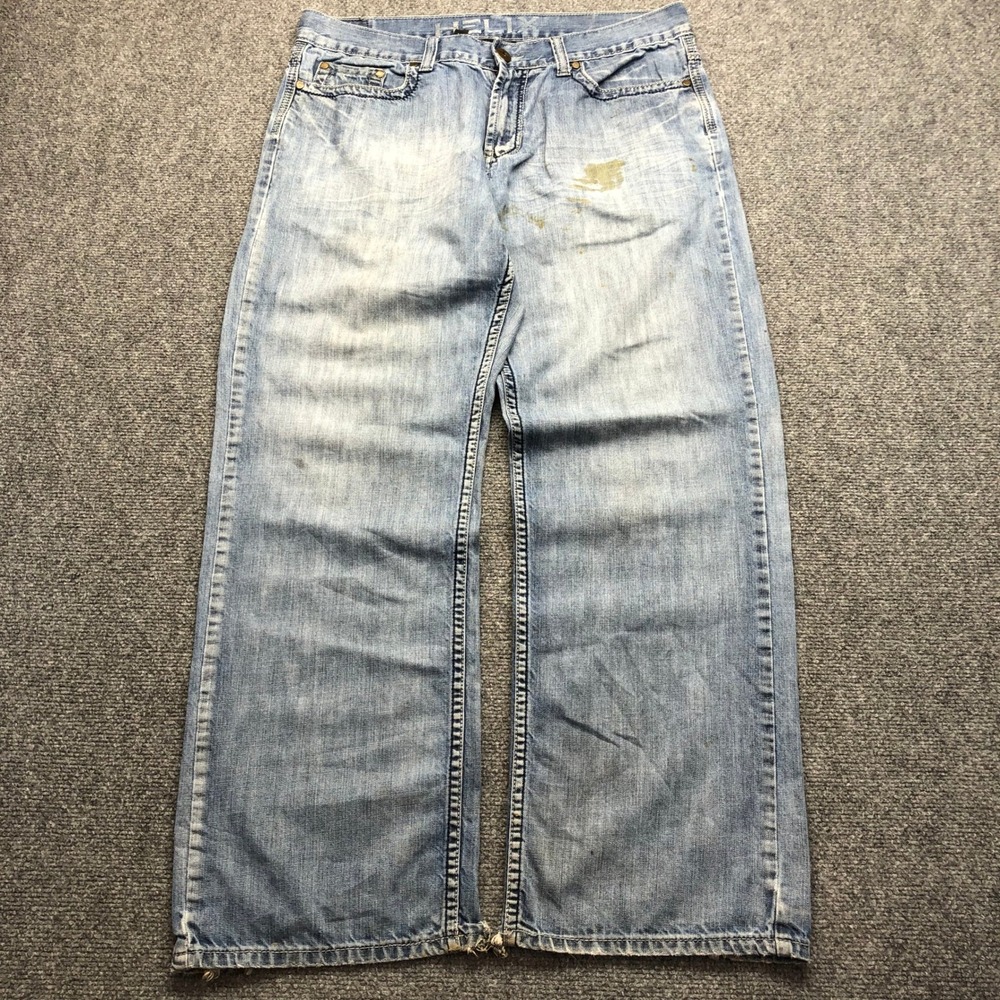 Helix Loose Straight Jeans Mens 34x32 Light Wash Distressed Streetwear Denim